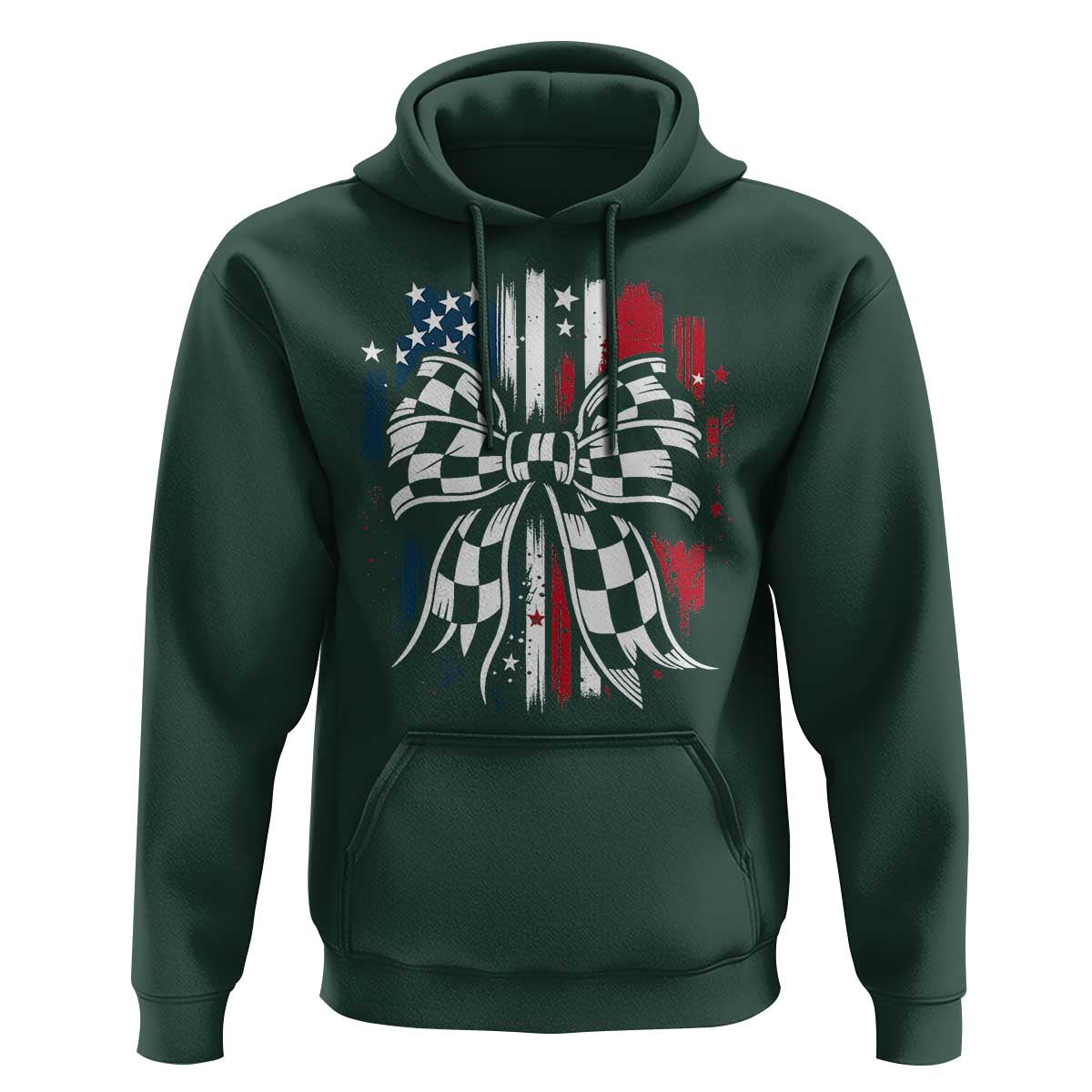 Patriotic Coquette Bow Checkered Flag Race Car Racing Hoodie - Wonder Print Shop