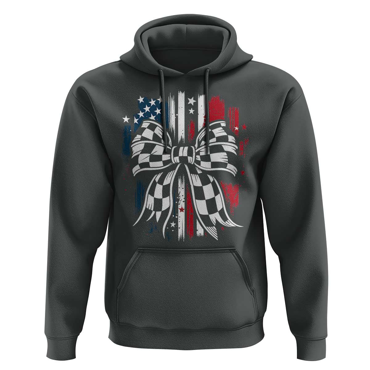 Patriotic Coquette Bow Checkered Flag Race Car Racing Hoodie - Wonder Print Shop