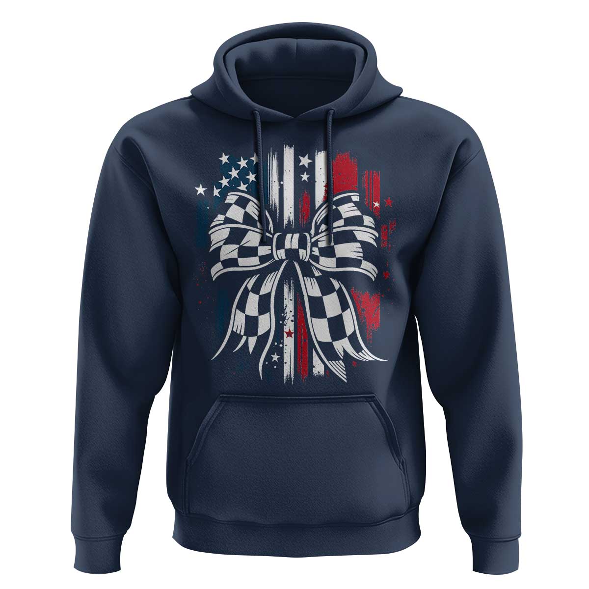 Patriotic Coquette Bow Checkered Flag Race Car Racing Hoodie - Wonder Print Shop
