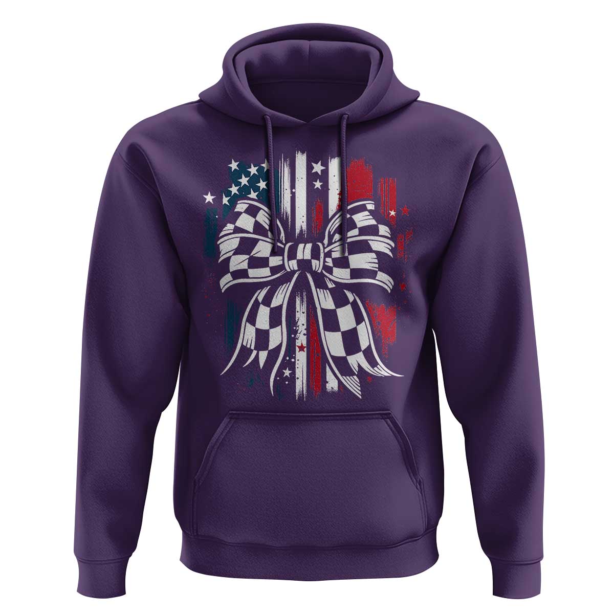 Patriotic Coquette Bow Checkered Flag Race Car Racing Hoodie - Wonder Print Shop