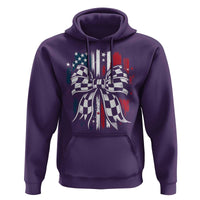 Patriotic Coquette Bow Checkered Flag Race Car Racing Hoodie - Wonder Print Shop