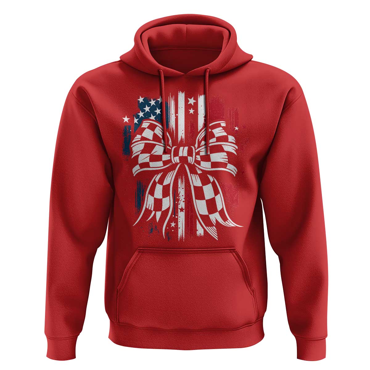 Patriotic Coquette Bow Checkered Flag Race Car Racing Hoodie - Wonder Print Shop