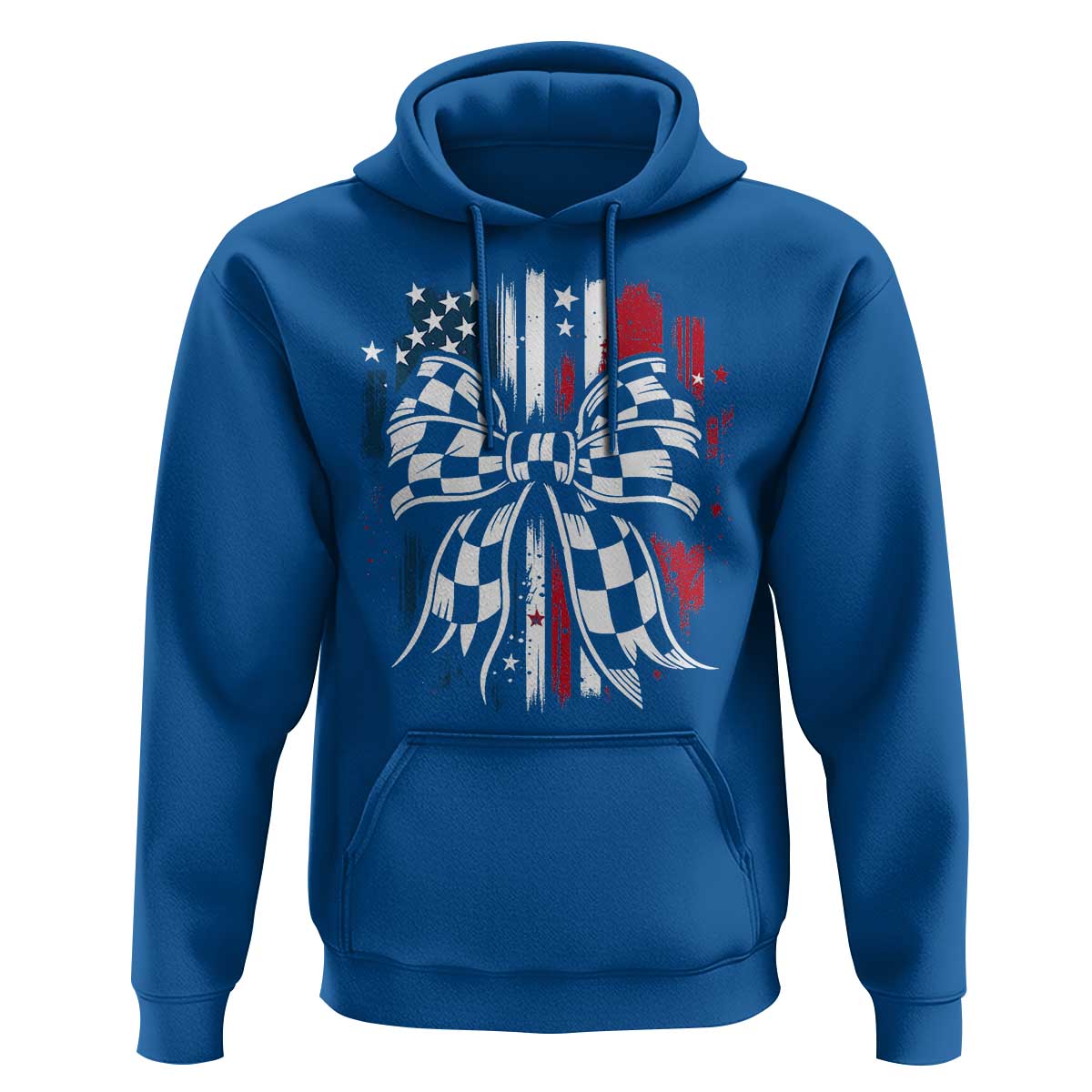 Patriotic Coquette Bow Checkered Flag Race Car Racing Hoodie - Wonder Print Shop