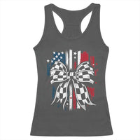 Patriotic Coquette Bow Checkered Flag Race Car Racing Racerback Tank Top - Wonder Print Shop