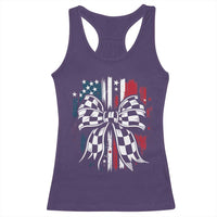 Patriotic Coquette Bow Checkered Flag Race Car Racing Racerback Tank Top - Wonder Print Shop