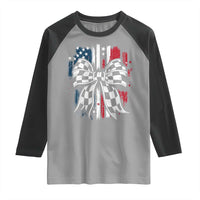 Patriotic Coquette Bow Checkered Flag Race Car Racing Raglan Shirt - Wonder Print Shop
