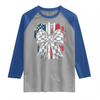 Patriotic Coquette Bow Checkered Flag Race Car Racing Raglan Shirt - Wonder Print Shop