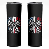 Patriotic Coquette Bow Checkered Flag Race Car Racing Skinny Tumbler