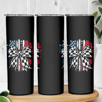 Patriotic Coquette Bow Checkered Flag Race Car Racing Skinny Tumbler