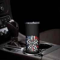 Patriotic Coquette Bow Checkered Flag Race Car Racing Skinny Tumbler