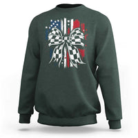 Patriotic Coquette Bow Checkered Flag Race Car Racing Sweatshirt - Wonder Print Shop