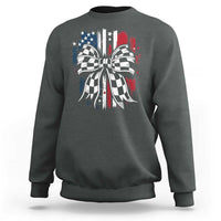 Patriotic Coquette Bow Checkered Flag Race Car Racing Sweatshirt - Wonder Print Shop