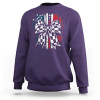 Patriotic Coquette Bow Checkered Flag Race Car Racing Sweatshirt - Wonder Print Shop