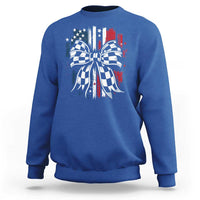 Patriotic Coquette Bow Checkered Flag Race Car Racing Sweatshirt - Wonder Print Shop