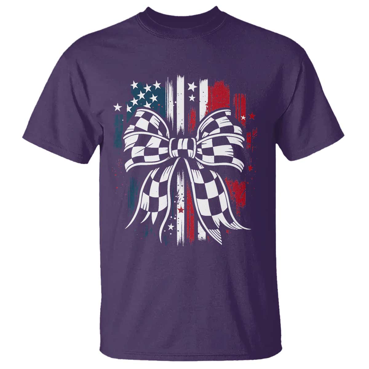 Patriotic Coquette Bow Checkered Flag Race Car Racing T Shirt - Wonder Print Shop