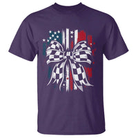 Patriotic Coquette Bow Checkered Flag Race Car Racing T Shirt - Wonder Print Shop