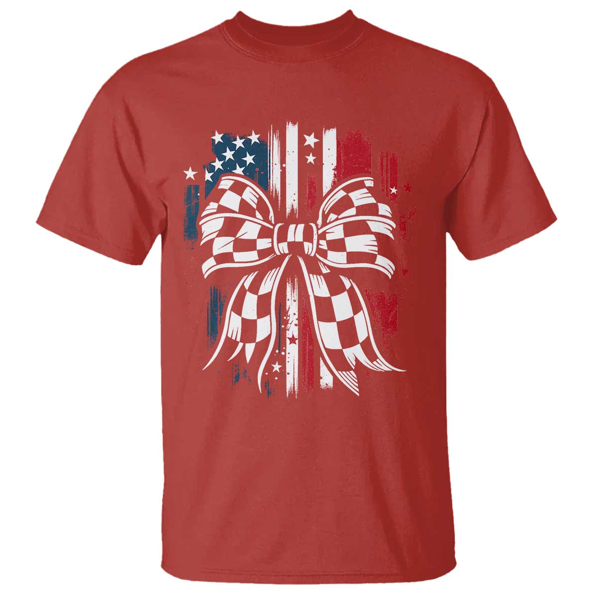 Patriotic Coquette Bow Checkered Flag Race Car Racing T Shirt - Wonder Print Shop