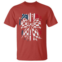 Patriotic Coquette Bow Checkered Flag Race Car Racing T Shirt - Wonder Print Shop