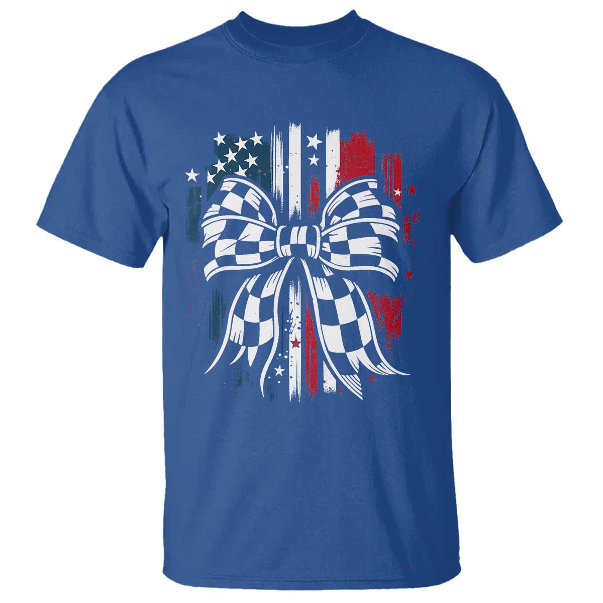 Patriotic Coquette Bow Checkered Flag Race Car Racing T Shirt - Wonder Print Shop