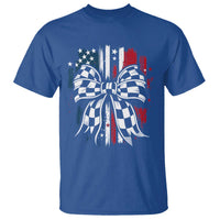Patriotic Coquette Bow Checkered Flag Race Car Racing T Shirt - Wonder Print Shop