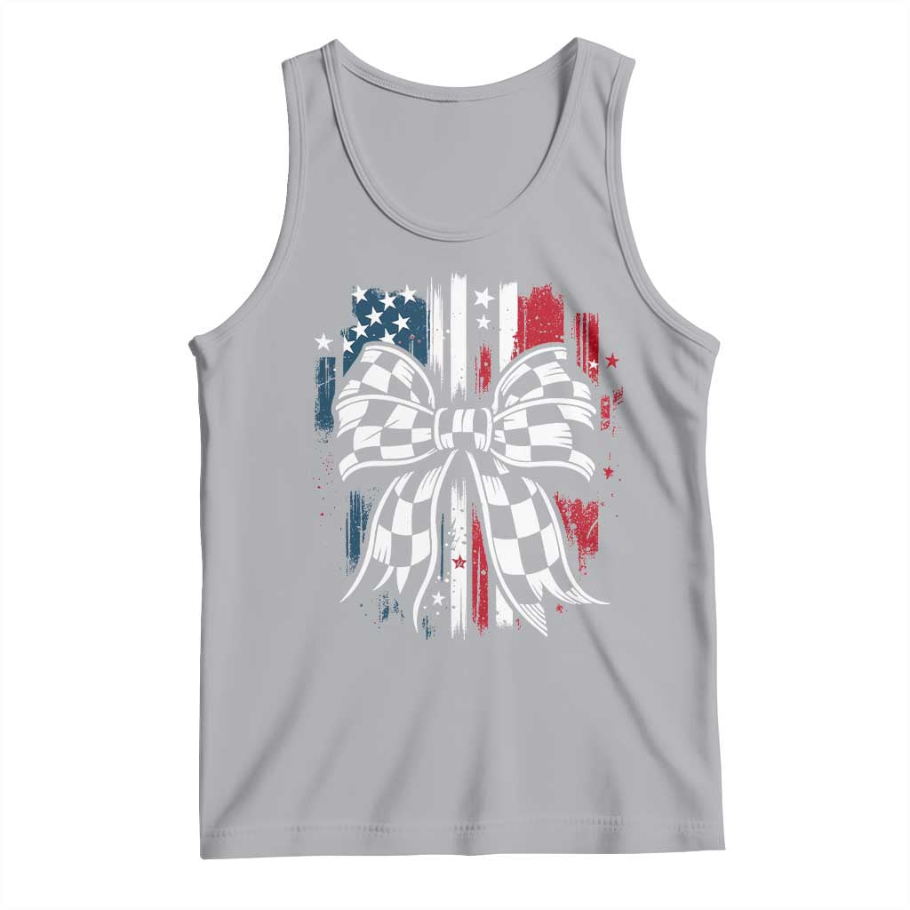 Patriotic Coquette Bow Checkered Flag Race Car Racing Tank Top - Wonder Print Shop