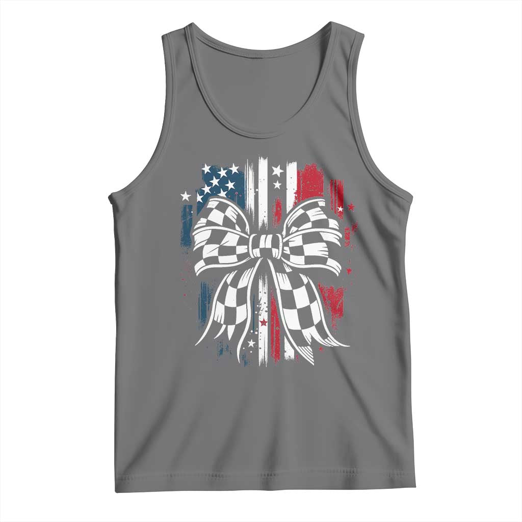 Patriotic Coquette Bow Checkered Flag Race Car Racing Tank Top - Wonder Print Shop