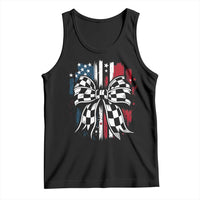 Patriotic Coquette Bow Checkered Flag Race Car Racing Tank Top - Wonder Print Shop