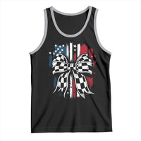 Patriotic Coquette Bow Checkered Flag Race Car Racing Tank Top - Wonder Print Shop