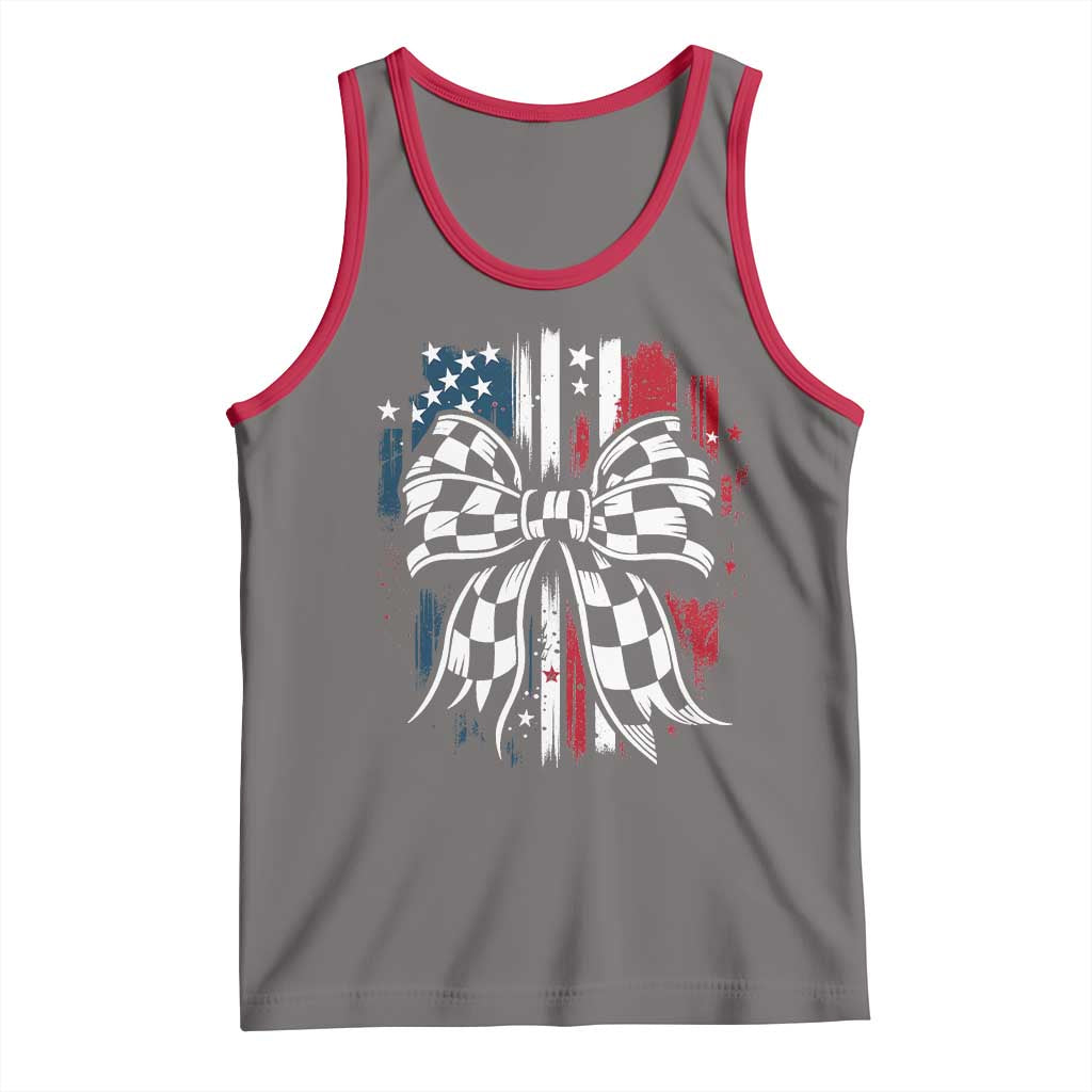 Patriotic Coquette Bow Checkered Flag Race Car Racing Tank Top - Wonder Print Shop
