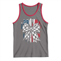 Patriotic Coquette Bow Checkered Flag Race Car Racing Tank Top - Wonder Print Shop