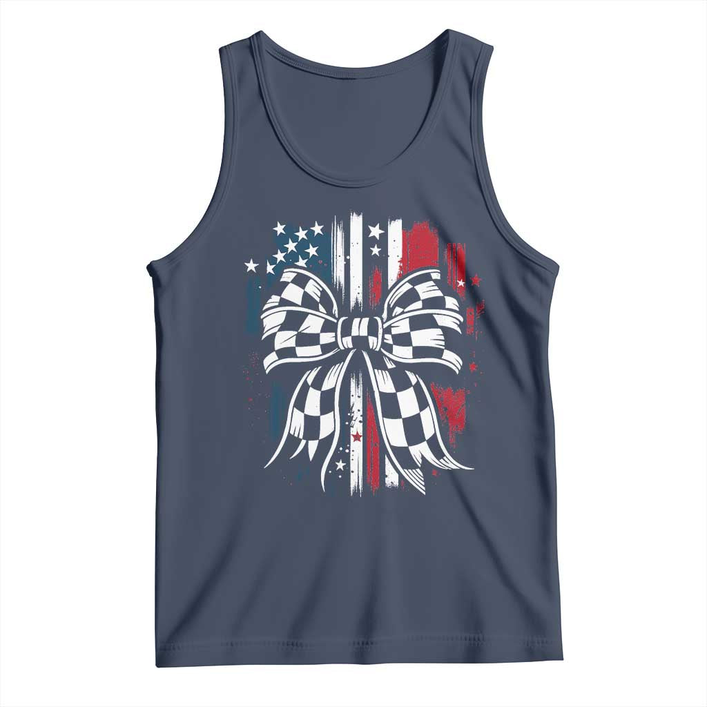 Patriotic Coquette Bow Checkered Flag Race Car Racing Tank Top - Wonder Print Shop