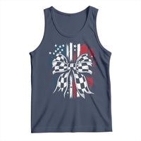 Patriotic Coquette Bow Checkered Flag Race Car Racing Tank Top - Wonder Print Shop