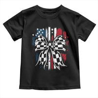 Patriotic Coquette Bow Checkered Flag Race Car Racing Toddler T Shirt - Wonder Print Shop