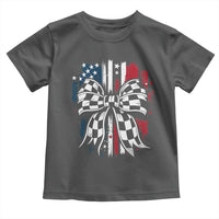 Patriotic Coquette Bow Checkered Flag Race Car Racing Toddler T Shirt - Wonder Print Shop