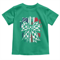 Patriotic Coquette Bow Checkered Flag Race Car Racing Toddler T Shirt - Wonder Print Shop