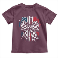 Patriotic Coquette Bow Checkered Flag Race Car Racing Toddler T Shirt - Wonder Print Shop