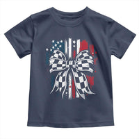 Patriotic Coquette Bow Checkered Flag Race Car Racing Toddler T Shirt - Wonder Print Shop