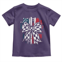 Patriotic Coquette Bow Checkered Flag Race Car Racing Toddler T Shirt - Wonder Print Shop