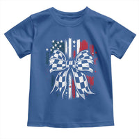 Patriotic Coquette Bow Checkered Flag Race Car Racing Toddler T Shirt - Wonder Print Shop