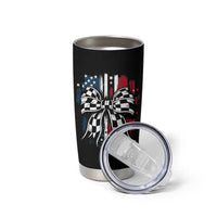 Patriotic Coquette Bow Checkered Flag Race Car Racing Tumbler Cup