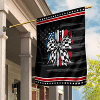 Patriotic Coquette Bow Checkered Flag Race Car Racing Garden Flag