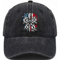 Patriotic Coquette Bow Checkered Flag Race Car Racing Washed Cotton Baseball Cap