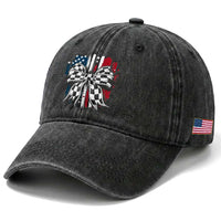 Patriotic Coquette Bow Checkered Flag Race Car Racing Washed Cotton Baseball Cap