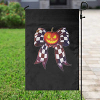 Race Car Halloween Garden Flag Pumpkin Checkered Coquette Bow - Wonder Print Shop
