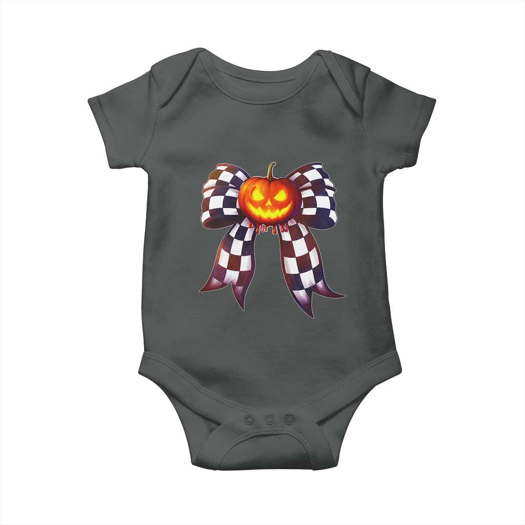 Race Car Halloween Baby Onesie Pumpkin Checkered Coquette Bow - Wonder Print Shop