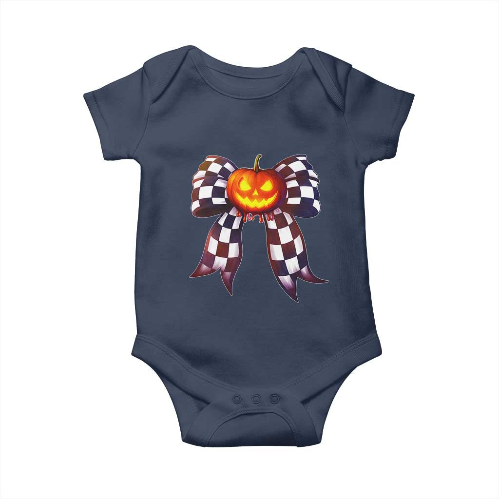 Race Car Halloween Baby Onesie Pumpkin Checkered Coquette Bow - Wonder Print Shop