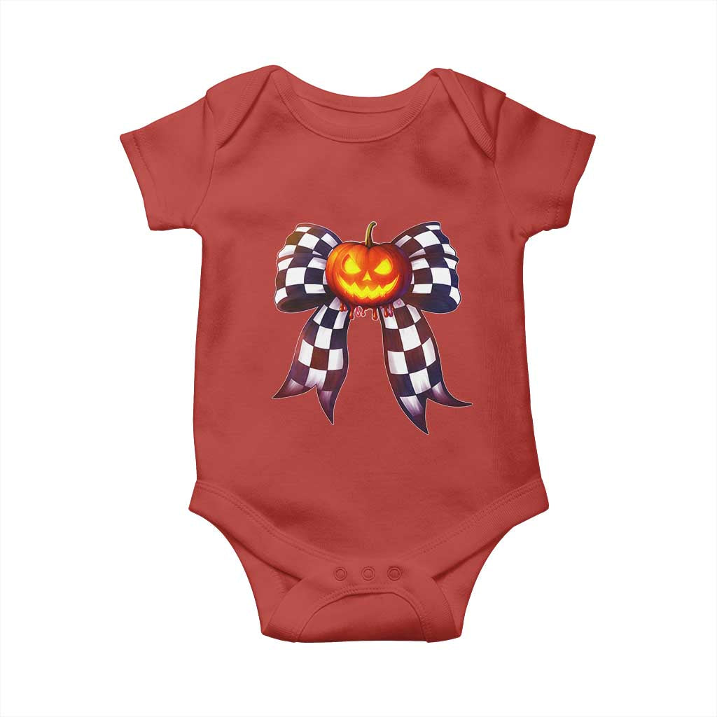 Race Car Halloween Baby Onesie Pumpkin Checkered Coquette Bow - Wonder Print Shop