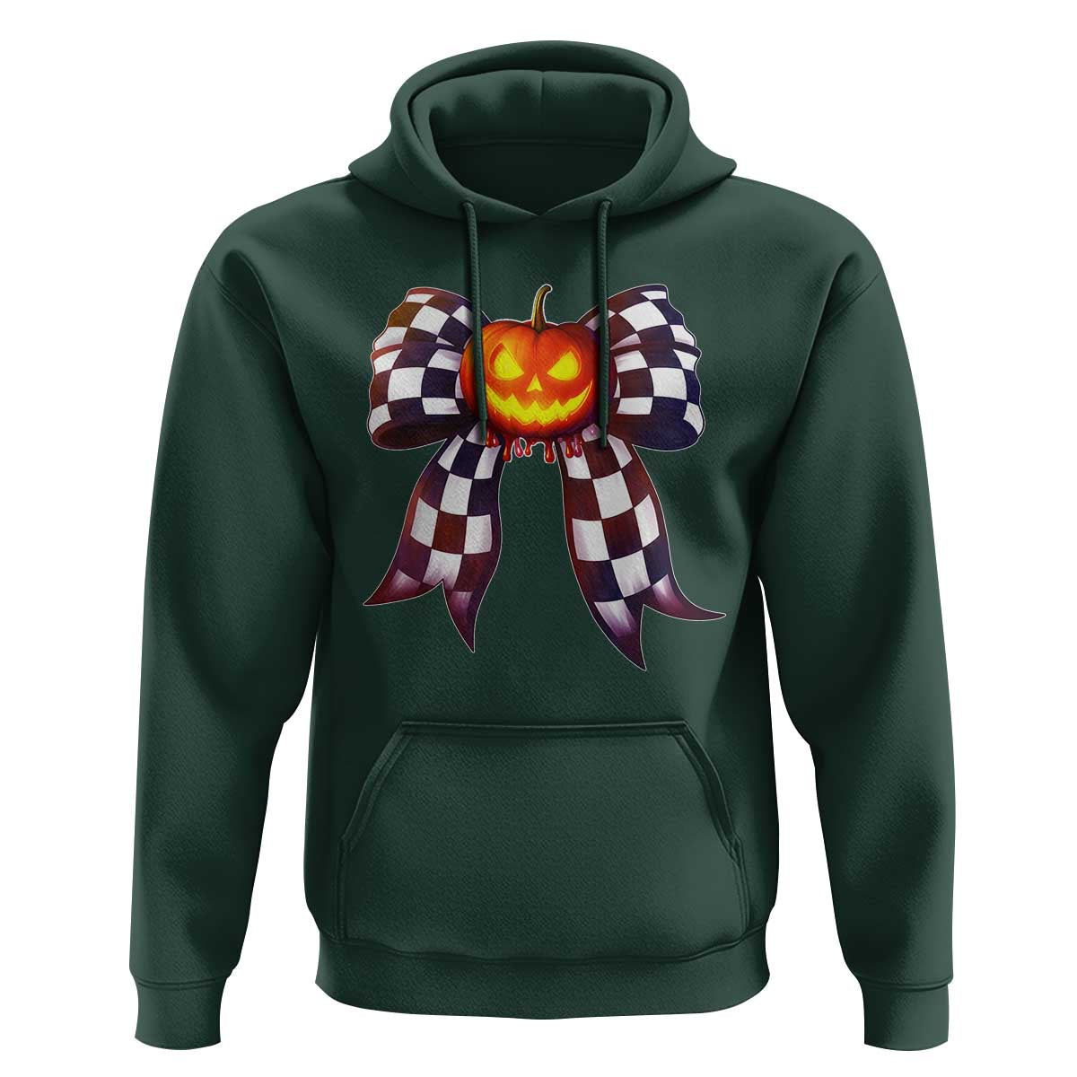 Race Car Halloween Hoodie Pumpkin Checkered Coquette Bow - Wonder Print Shop