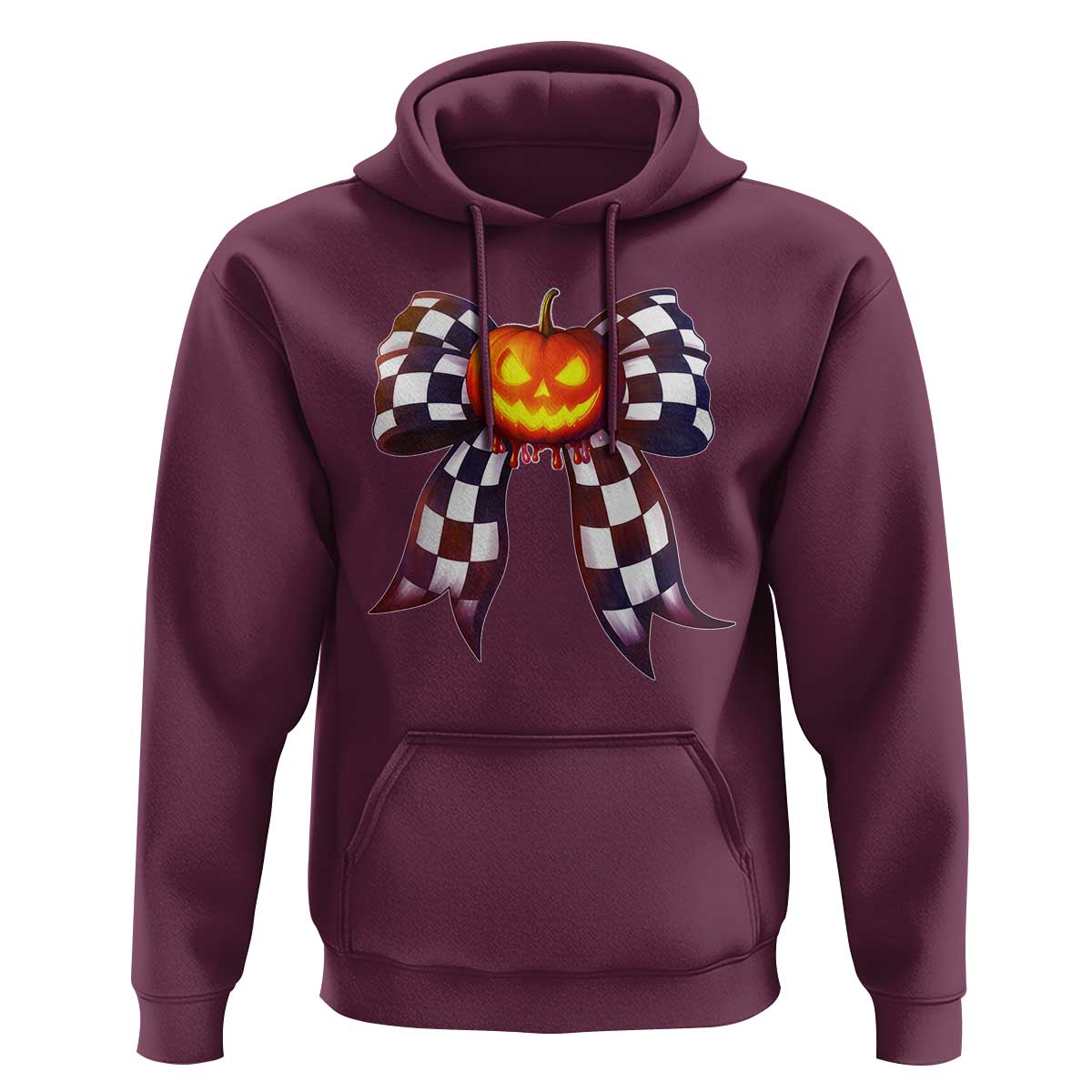 Race Car Halloween Hoodie Pumpkin Checkered Coquette Bow - Wonder Print Shop