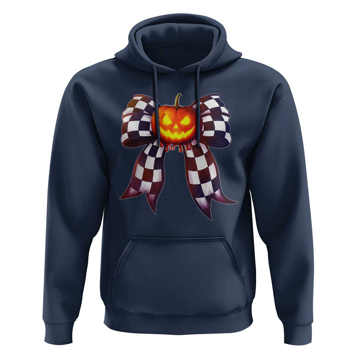 Race Car Halloween Hoodie Pumpkin Checkered Coquette Bow - Wonder Print Shop